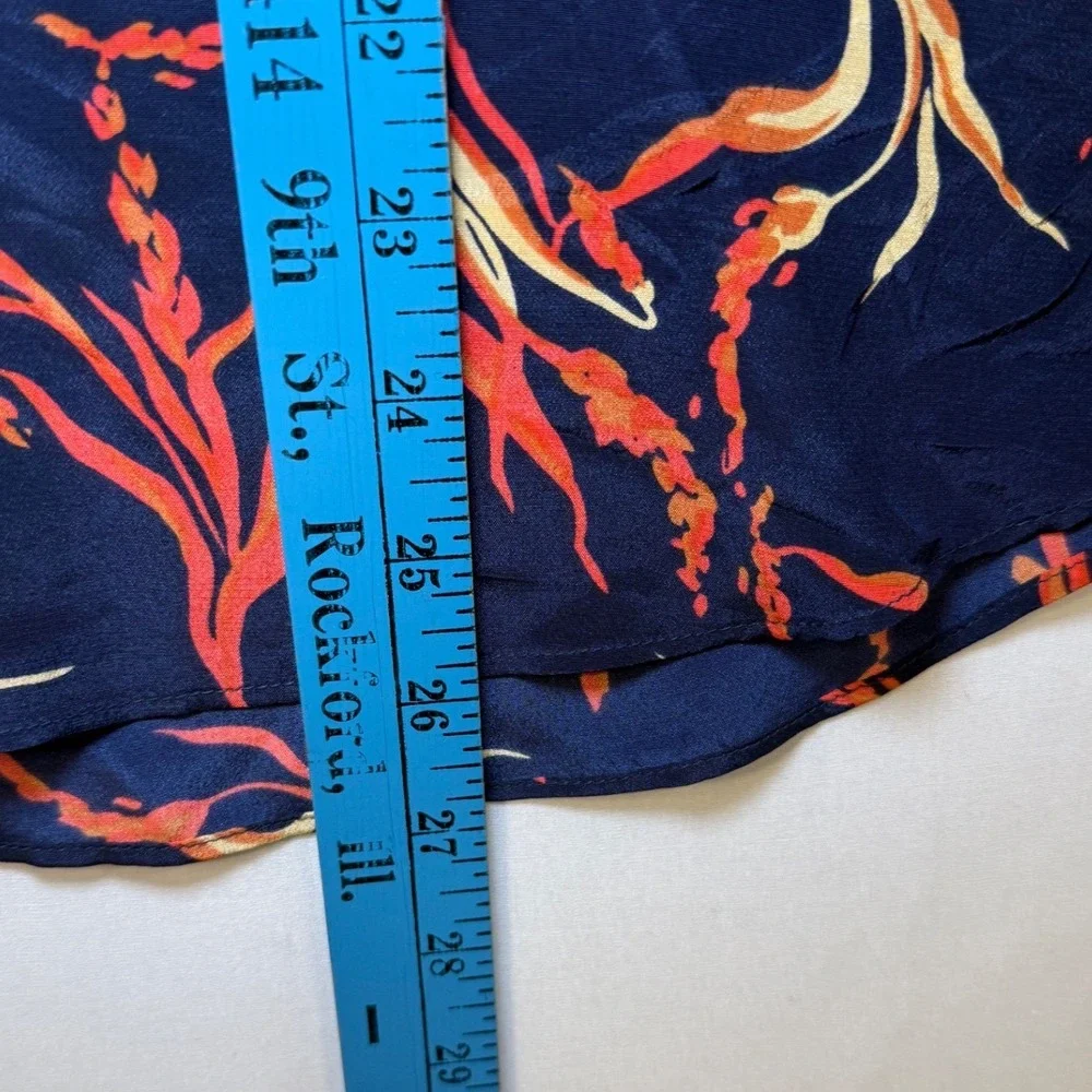 L'AGENCE Jane Silk Cami Tank Top Navy Blue Orange Wheat Floral Print Medium